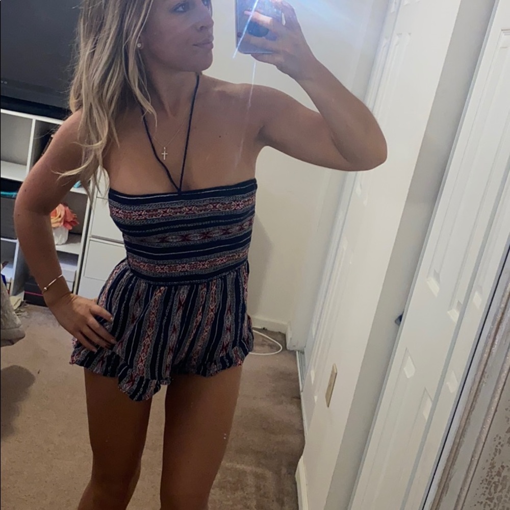 Cute print romper with neck tie
